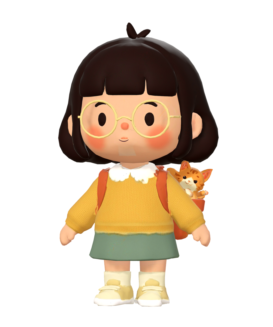 Lina, a girl with round glasses and a yellow jumper